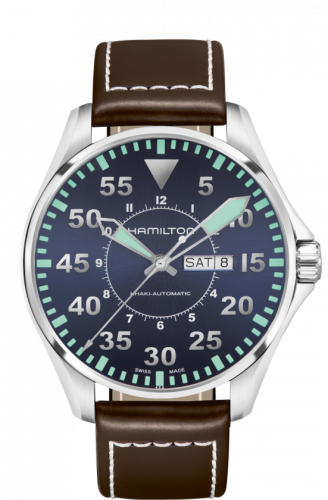 Khaki Aviation Day Date Stainless Steel / Blue / Strap