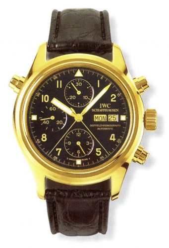 Pilot's Watch Doppelchronograph Yellow Gold / Black / French / Strap