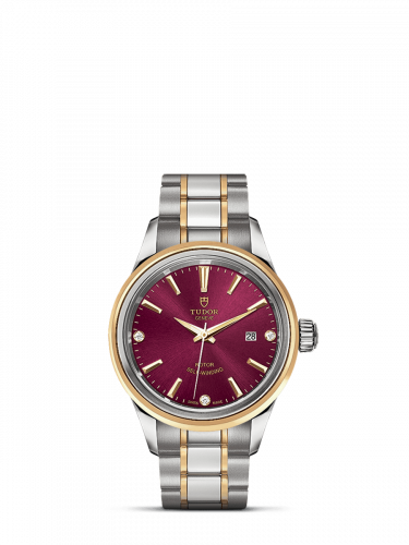 Style 28 Stainless Steel / Yellow Gold / Burgundy-Diamond / Bracelet