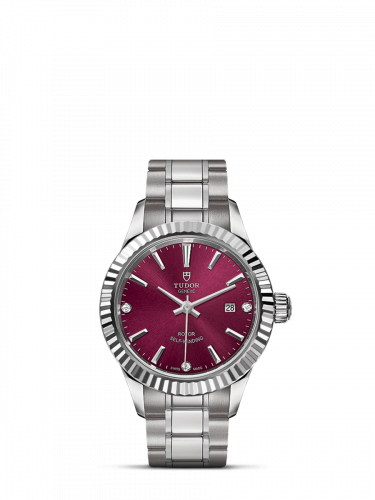 Style 28 Stainless Steel / Fluted / Burgundy-Diamond / Bracelet