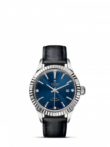 Style 28 Stainless Steel / Fluted / Blue-Diamond / Strap
