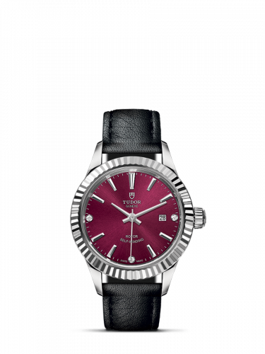 Style 28 Stainless Steel / Fluted / Burgundy-Diamond / Strap