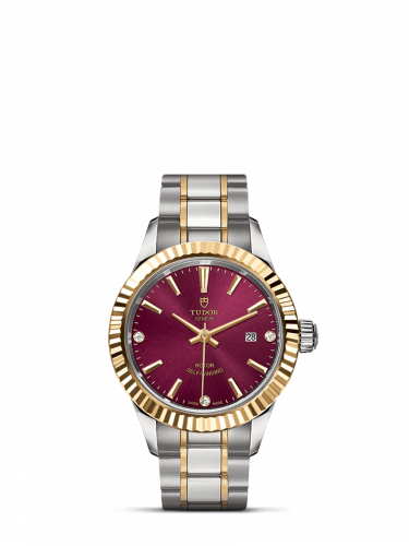 Style 28 Stainless Steel / Yellow Gold / Fluted / Burgundy-Diamond / Bracelet