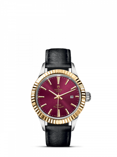 Style 28 Stainless Steel / Yellow Gold / Fluted / Burgundy / Strap