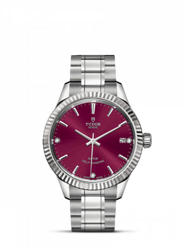 Style 34 Stainless Steel / Fluted / Burgundy-Diamond / Bracelet