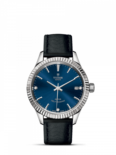Style 34 Stainless Steel / Fluted / Blue-Diamond / Strap