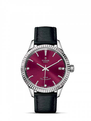 Style 34 Stainless Steel / Fluted / Burgundy-Diamond / Strap