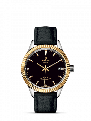 Style 34 Stainless Steel / Yellow Gold / Fluted / Black-Diamond / Strap
