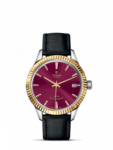 Style 34 Stainless Steel / Yellow Gold / Fluted / Burgundy / Strap