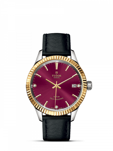Style 34 Stainless Steel / Yellow Gold / Fluted / Burgundy-Diamond / Strap