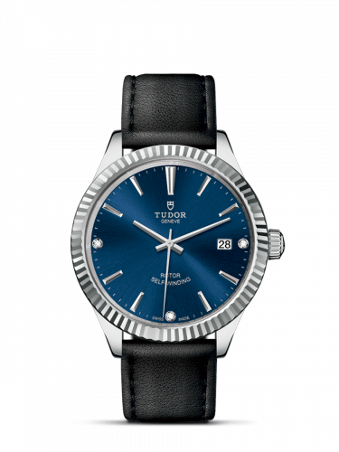 Style 38 Stainless Steel / Fluted / Blue-Diamond / Strap