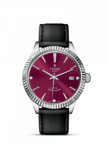 Style 38 Stainless Steel / Fluted / Burgundy-Diamond / Strap