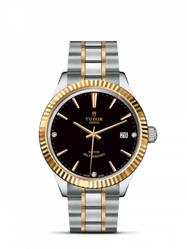Style 38 Stainless Steel / Yellow Gold / Fluted / Black-Diamond / Bracelet
