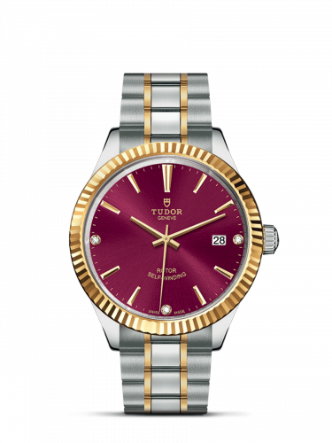 Style 38 Stainless Steel / Yellow Gold / Fluted / Burgundy-Diamond / Bracelet