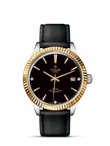 Style 38 Stainless Steel / Yellow Gold / Fluted / Black-Diamond / Strap