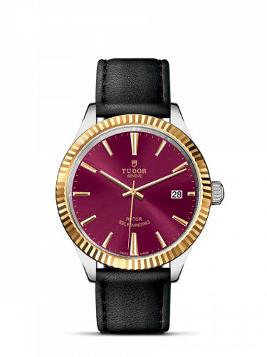 Style 38 Stainless Steel / Yellow Gold / Fluted / Burgundy / Strap