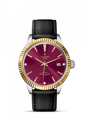 Style 38 Stainless Steel / Yellow Gold / Fluted / Burgundy-Diamond / Strap