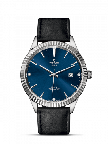 Style 41 Stainless Steel / Fluted / Blue-Diamond / Strap