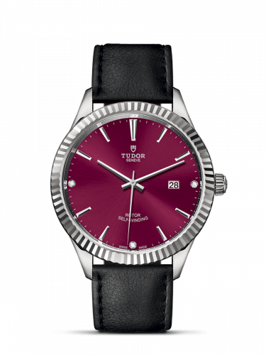 Style 41 Stainless Steel / Fluted / Burgundy-Diamond / Strap