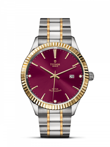 Style 41 Stainless Steel / Yellow Gold / Fluted / Burgundy-Diamond / Bracelet