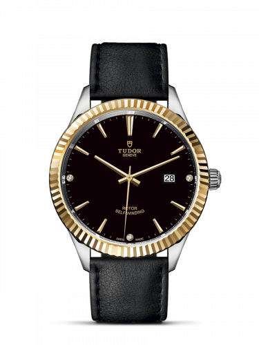 Style 41 Stainless Steel / Yellow Gold / Fluted / Black-Diamond / Strap
