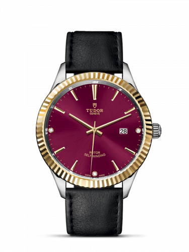 Style 41 Stainless Steel / Yellow Gold / Fluted / Burgundy-Diamond / Strap
