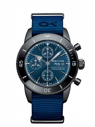Superocean Heritage II Chronograph 44 Outerknown Stainless Steel / Blue / Econyl