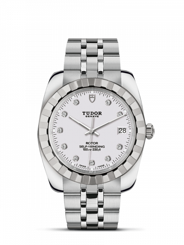 Classic 38 Stainless Steel / Fluted / White-Diamond / Bracelet