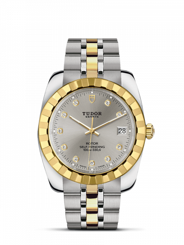 Classic 38 Stainless Steel / Yellow Gold / Fluted / Silver-Diamond / Bracelet