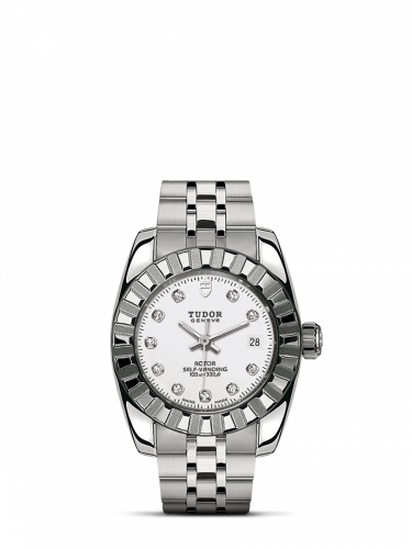 Classic 28 Stainless Steel / Fluted / White-Diamond / Bracelet