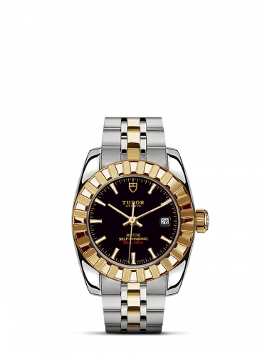 Classic 28 Stainless Steel / Yellow Gold / Fluted / Black / Bracelet