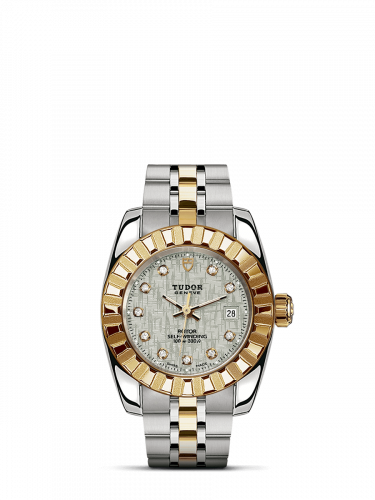 Classic 28 Stainless Steel / Yellow Gold / Fluted / Silver-Diamond / Bracelet