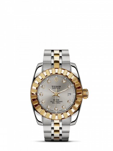 Classic 28 Stainless Steel / Yellow Gold / Fluted / Silver-Diamond / Bracelet