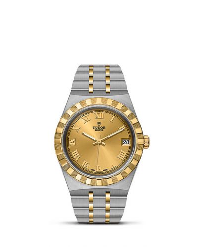 Royal Date 34 Stainless Steel / Yellow Gold / Champagne - Roman