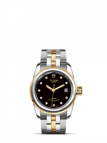 Glamour Date 26 Stainless Steel / Yellow Gold / Black-Diamond / Bracelet