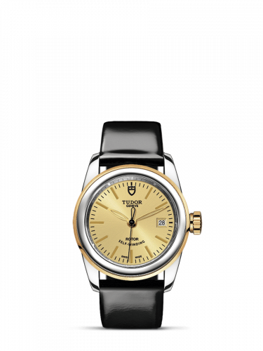 Glamour Date 26 Stainless Steel / Yellow Gold / Champagne / Strap