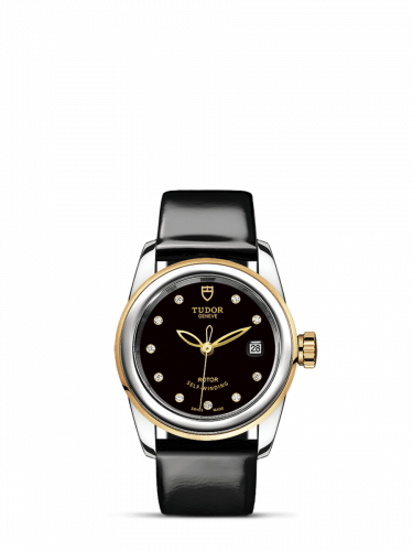 Glamour Date 26 Stainless Steel / Yellow Gold / Black-Diamond / Strap
