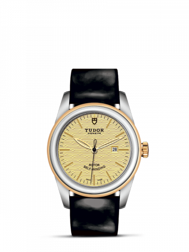 Glamour Date 31 Stainless Steel / Yellow Gold / Jacquard Champagne / Strap