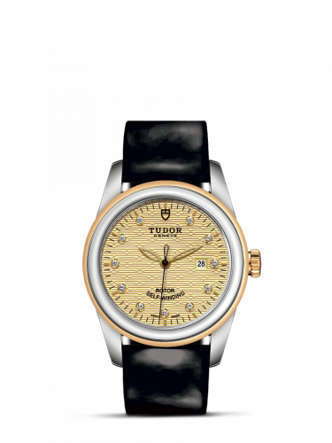 Glamour Date 31 Stainless Steel / Yellow Gold / Jacquard Champagne-Diamond / Strap