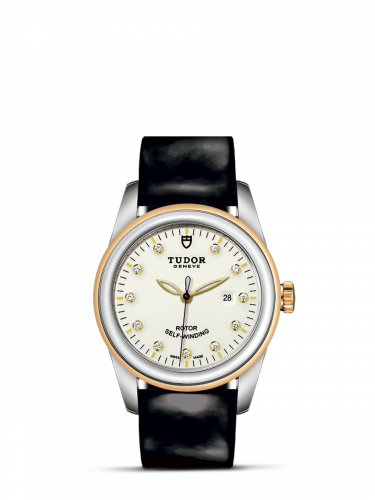 Glamour Date 31 Stainless Steel / Yellow Gold / Opaline-Diamond / Strap