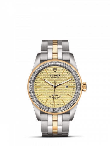 Glamour Date 31 Stainless Steel / Yellow Gold / Diamond / Jacquard Champagne / Bracelet