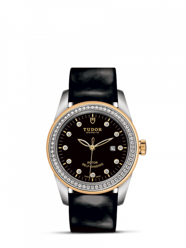 Glamour Date 31 Stainless Steel / Yellow Gold / Diamond / Black-Diamond / Strap