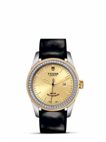 Glamour Date 31 Stainless Steel / Yellow Gold / Diamond / Champagne/ Strap