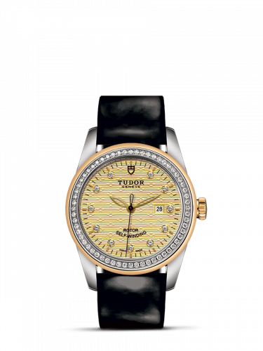 Glamour Date 31 Stainless Steel / Yellow Gold / Diamond / Jacquard Champagne-Diamond / Strap