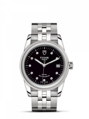 Glamour Date 36 Stainless Steel / Black-Diamond / Bracelet