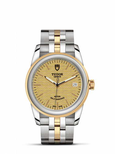 Glamour Date 36 Stainless Steel / Yellow Gold / Jacquard Champagne / Bracelet