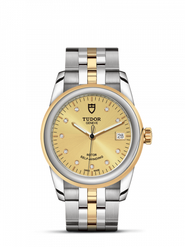 Glamour Date 36 Stainless Steel / Yellow Gold / Champagne-Diamond / Bracelet