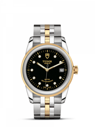 Glamour Date 36 Stainless Steel / Yellow Gold / Black-Diamond / Bracelet