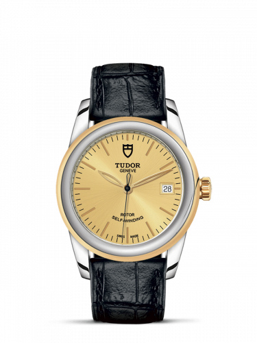 Glamour Date 36 Stainless Steel / Yellow Gold / Champagne/ Strap