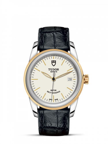 Glamour Date 36 Stainless Steel / Yellow Gold / Opaline / Strap